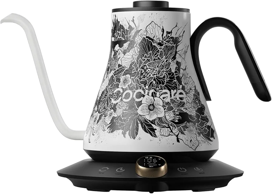 Cocinare Electric Gooseneck Kettle with Temperature Control, Pour Over Coffee & Tea, 1200W for 180-sec Quick Boil Time, 600g Ultra Light, 30oz/0.9L (Blossom)