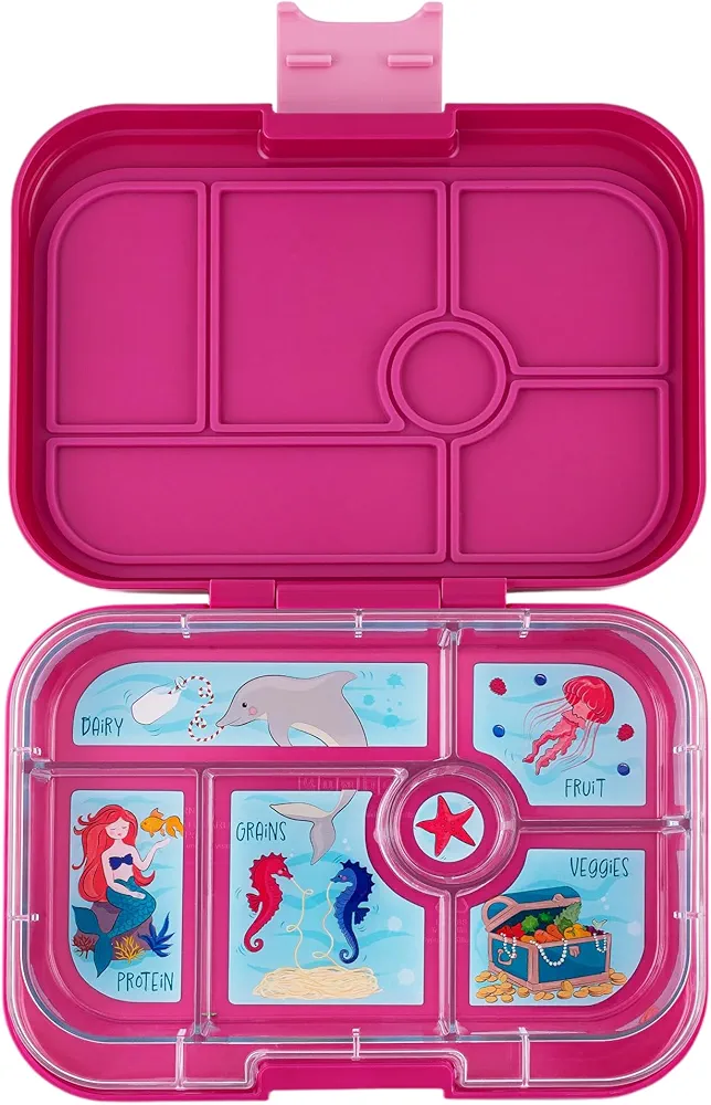Yumbox Original Leakproof Bento Lunch box for Kids, 5 Compartments + Dip Well, Easy-Open Latch, Just Right Portions, Removable Illustrated Tray (Malibu Purple - Mermaid), Ages 3-7
