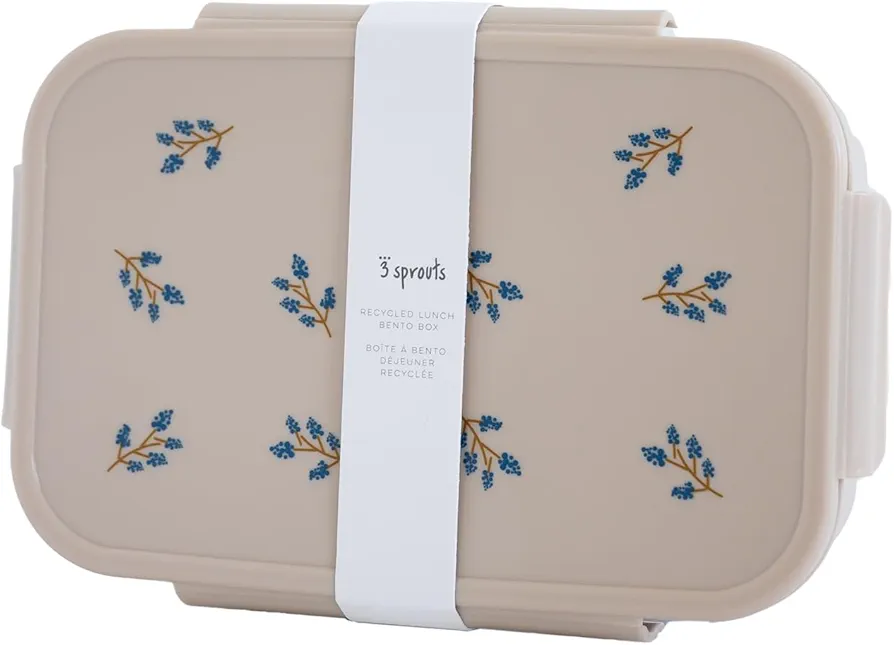 3 Sprouts Recycled Plastic Bento Box for Kids - Premium Eco-Friendly Kids Bento Lunch Box - Leakproof Kid Toddler Lunch Box with Multiple Compartments, Microwave & Dishwasher Safe - Blueberry Taupe
