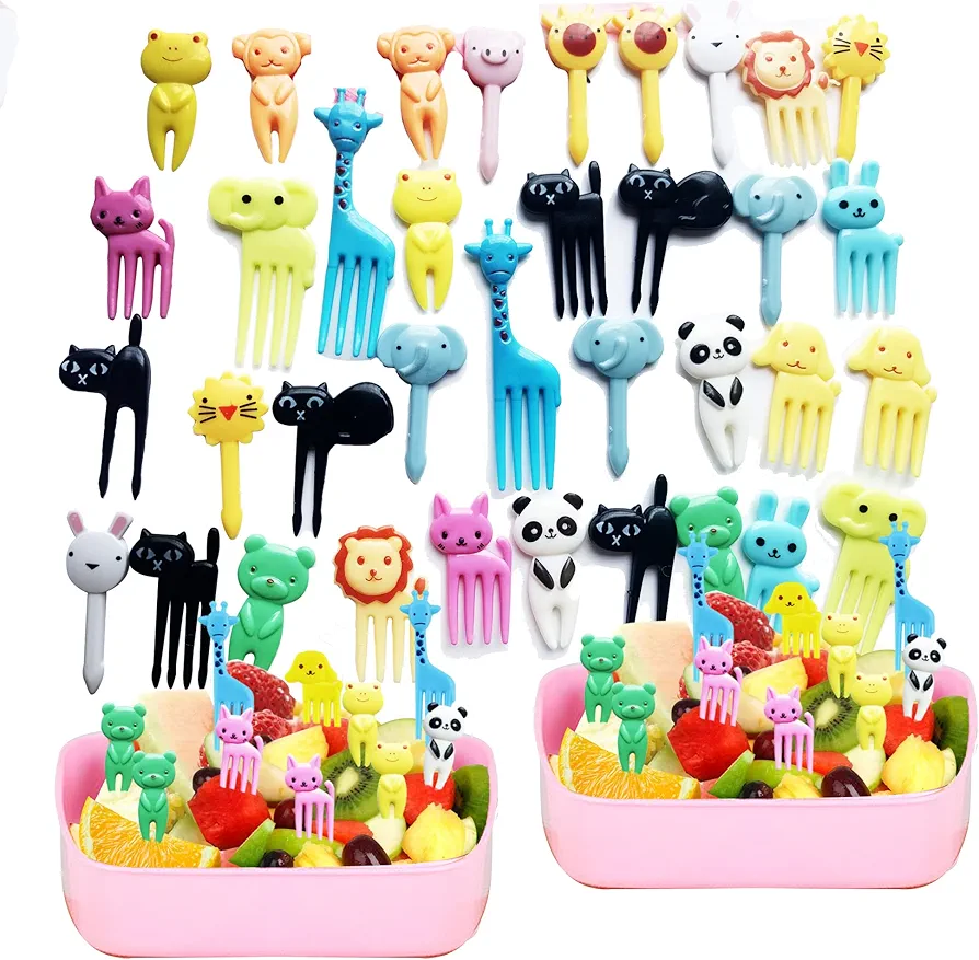 UOUYOO 36 Pcs Animal Food Picks for Kids, Cute Cartoon Animal Fruit Food Toothpicks,Reusable Lunch Picks for Kids Bento, Lunch Bento Box Picks for Toddler,kids lunch accessories