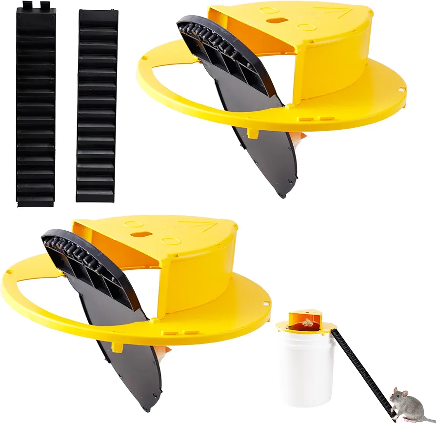 Mouse Trap Bucket - Multi-Catch, Auto-Reset, Humane or Lethal Rat Trap - Mouse Traps Indoor for Home - No Chemicals or Glue Needed - ABS Material - 5 Gallon Bucket Compatible 2pack
