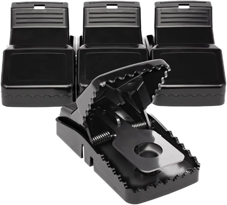 Power Rat Trap - 4 Pack Snap Traps for Indoor & Outdoor Use - Quick Catch, Reusable Rodent & Mouse Control - Safe, Easy-to-Use with Removable Bait Cup, Effective for Mice and Rats