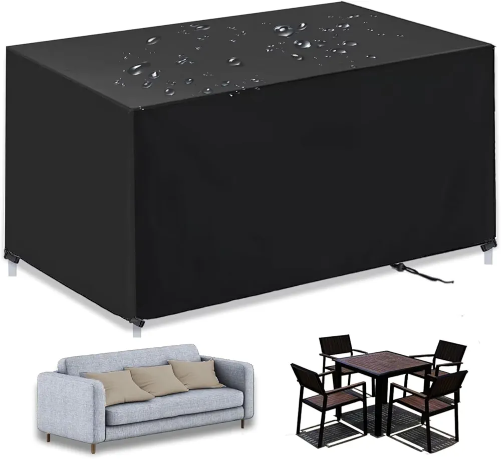 Patio Furniture Covers Heavy Rectangular Outdoor Couch Cover, 420D Waterproof Furniture Covering Anti-UV Windproof Patio Table Covers for Table Chair Rattan Furniture Black L32 xW32 xH32