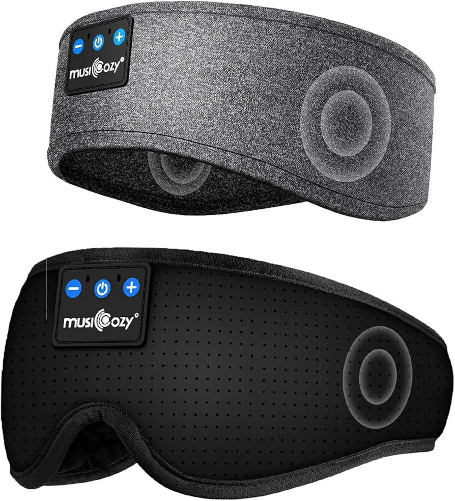 MUSICOZY Sleep Headphones Bluetooth Headband, Wireless Sleeping Headphones Mask Earbuds Built-in HD Speakers for Side Sleepers Women Men Running Insomnia Travel Yoga Cool Gadgets Unique Gifts, 2 Packs