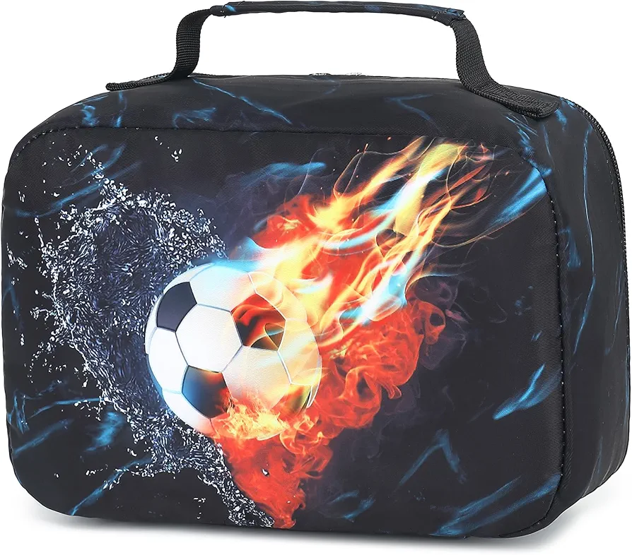 LEDAOU Lunch Bag Kids Insulated Lunch Box Boys Girls Insulated Reusable Lunch Bag for School Picnic Hiking Work(Soccer)