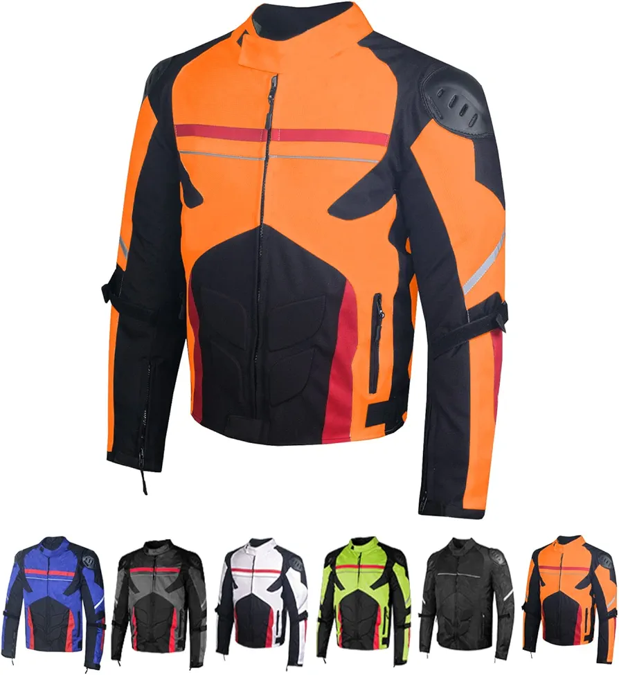 AirTrek Men Mesh Motorcycle Touring Waterproof Rain Armor Biker Jacket Orange L