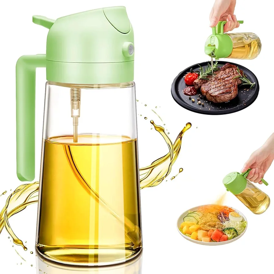 Oil Sprayer for Cooking, 2 in 1 Oil Dispenser Bottle for Kitchen, 16oz/470ml Oil Sprayer, Food-grade Glass Oil Bottle for Air Fryer, Cooking, Christmas Gifts for Mom