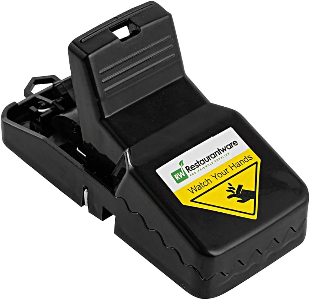 Restaurantware-Pest Tek 4.4 x 1.9 x 2.2 Inch T-Rex Traps, 2 Durable Commercial Mice Traps - Interlocking Teeth, Sensitive Trigger Pedal, Black ABS Mouse Traps, With Bait Cup, Reusable