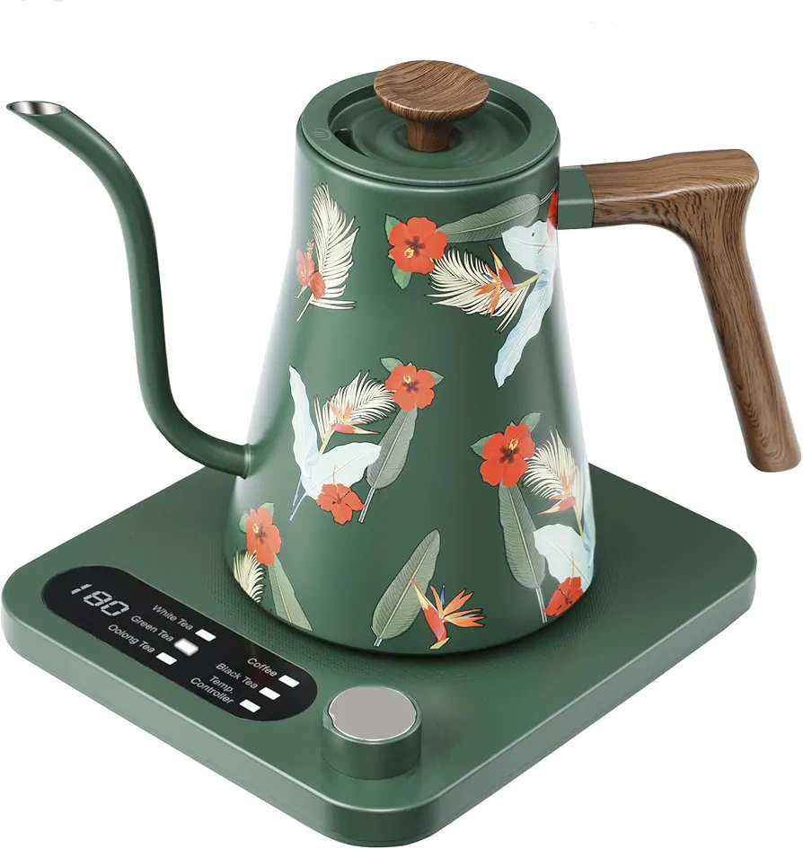 Gooseneck Electric Kettle - 1200W Quick Boil, Temp Control with 5 Presets & ±5℉ Adjustment, Accurate Pouring, 24oz Small Pour Over Coffee & Tea Kettle, 2H Auto Keep Warm, Stainless Steel, Green
