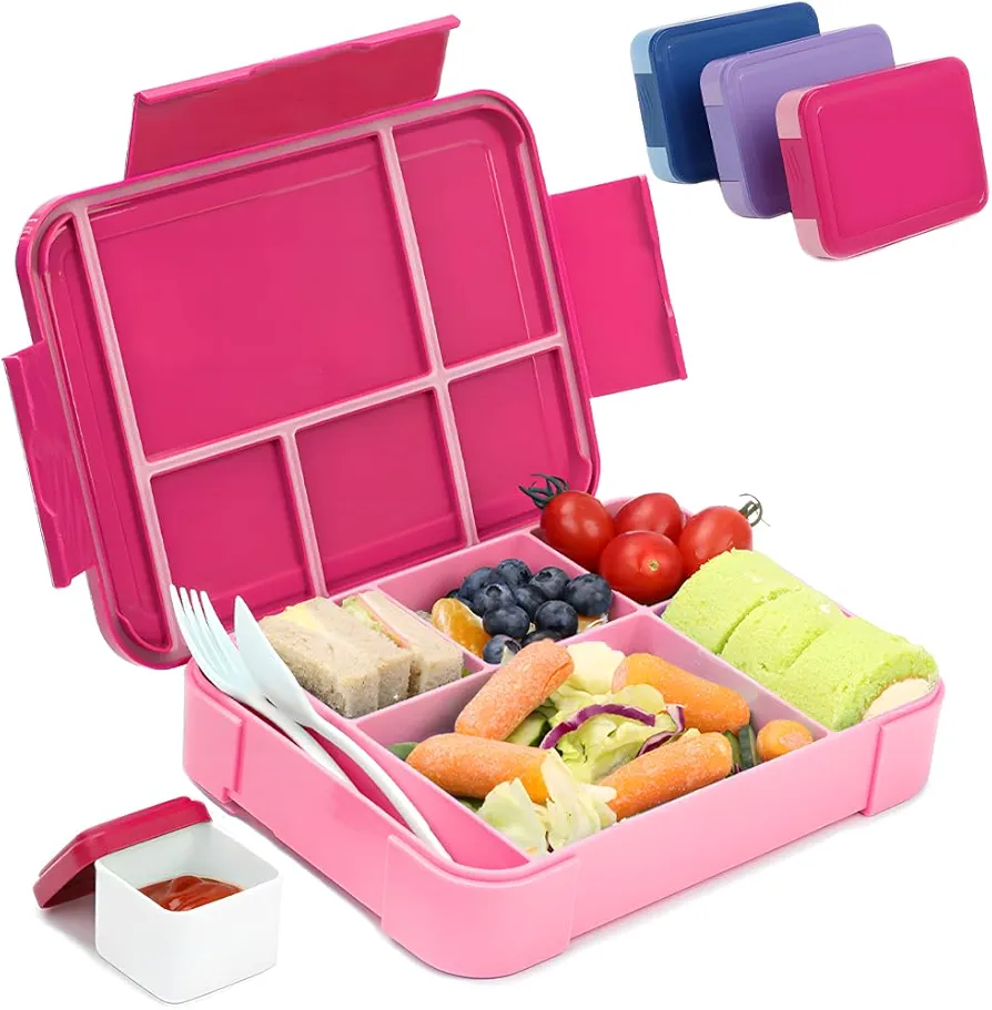 Bugucat Bento Lunch Box,45OZ Leak-Proof Bento Box Adult with 6 Compartments Cutlery,Snack Containers Suitable for Microwave Dishwasher