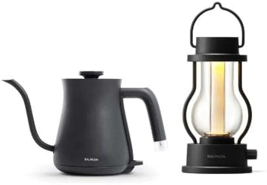 BALMUDA Combo Pack in Black | BALMUDA The Kettle Black & BALMUDA The Lantern Black | Electric Gooseneck Kettle and Rechargeable LED Lantern
