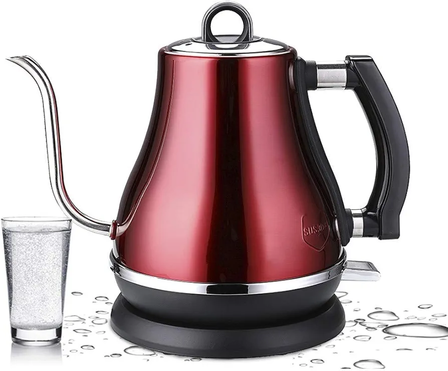 Electric Kettle 1.2l 304 Stainless Steel Electric Kettle Gooseneck 1500w Household Kitchen 220v Fast Heating Electric Boiling Tea Pot, Red