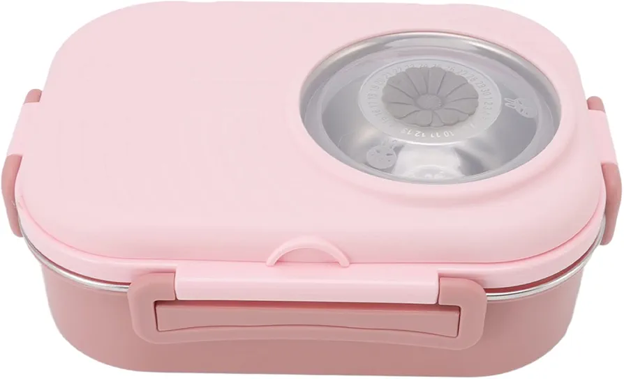 LIZEALUCKY Bento Lunch Box, 1450ml Double Layer 3-Grid Design, 304 Stainless Steel Thermal Lunch Box with Chopsticks, Spoon, Soup Bowl, Food Container(Pink)