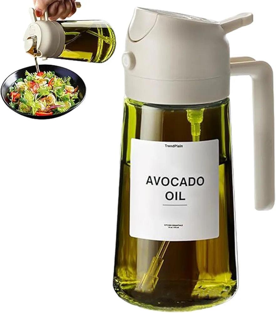 2 in 1 Oil Dispenser and Oil Sprayer, 470ml Olive Oil Dispenser and Oil Sprayer Glass Oil Bottle, Oil Sprayer Kitchen Dispenser for Cooking Restaurants Camping Barbecue