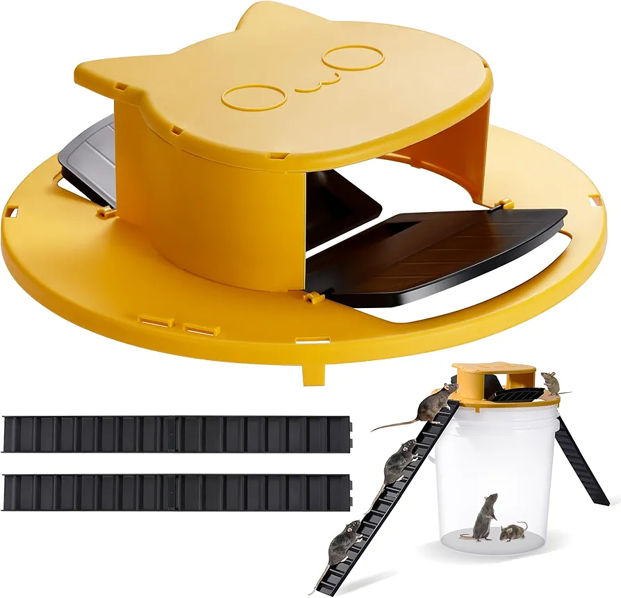 Bucket Mouse Trap, Humane Mice Rat Mouse Trap Bucket Flip Lid for Indoor Outdoor, 5 Gallon Bucket Compatible|Mice Free|Multi Catch|Auto Reset| for Home/Chicken Coops/Garden/Barns/Farm/Garage