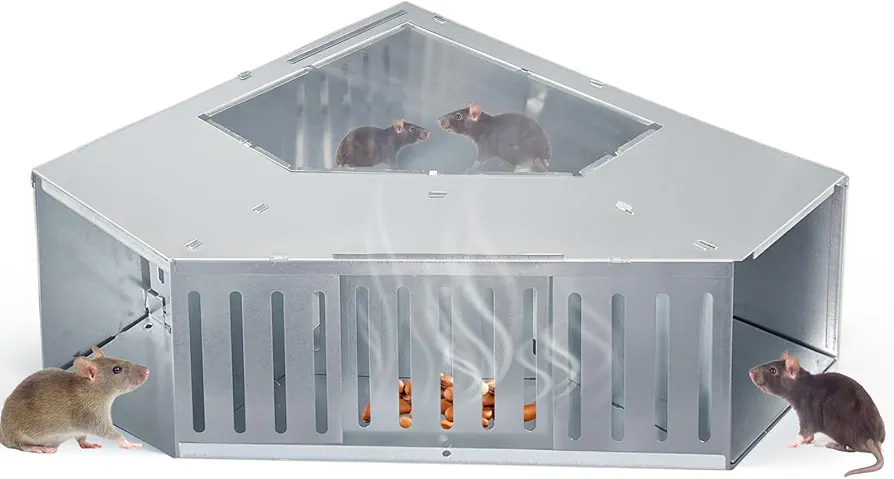 Extra Large Humane Mouse Trap,Reusable Automatic Rat Trap,Didirectional Combined Continuous Rat Traps Cage,No Bait,Mouse Stations for Mice Outdoor and Indoor,Keeps Children and Pets Safe (Large)