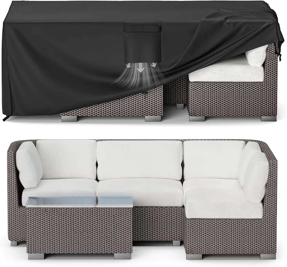 MR. COVER Patio Furniture Covers Waterproof, Outdoor Furniture Cover Fits up to 78L x 54W x 28H Inches, Rectangular Table and Chair Set Covers Rip-resistant Material with Windproof Buckles