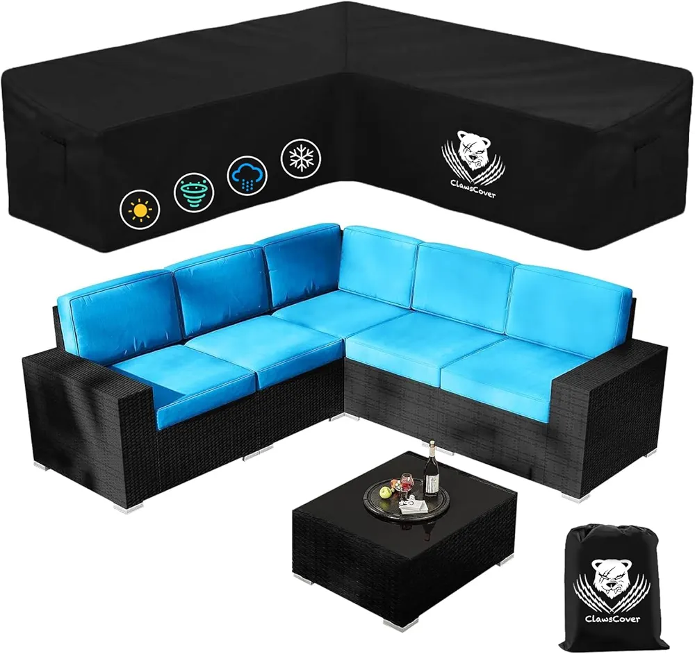 ClawsCover Outdoor Sectional Covers Waterproof,V-Shaped Patio Furniture Covers, Weatherproof Couch Covers for Sectional Sofa,Heavy Duty,Windproof and UV Resistant,82"L/82"Lx32"Dx31"H