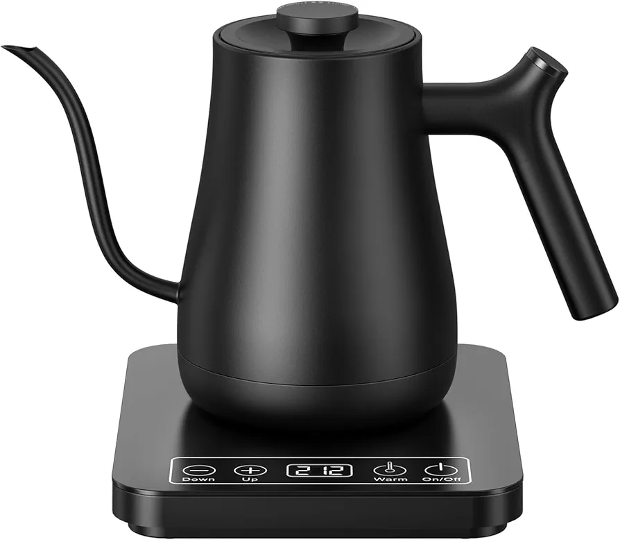 Gooseneck Electric Kettle, Quick Boiling Pour Over Kettle for Coffee & Tea, Large LCD Screen Temperature Controlled Stainless Steel Inner Water Boiler, 4H Warm Function