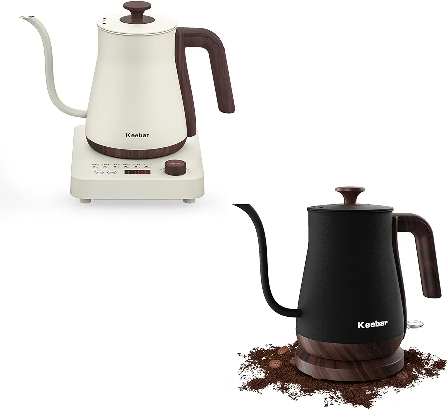 Electric Gooseneck Kettle Boudle Set - Gooseneck Electric Kettle and Gooseneck Electric Kettle with 6 Temperature Control Presets and Led Display, 0.8L, 0.8mm Spout, 304 Stainless Steel, 1000W
