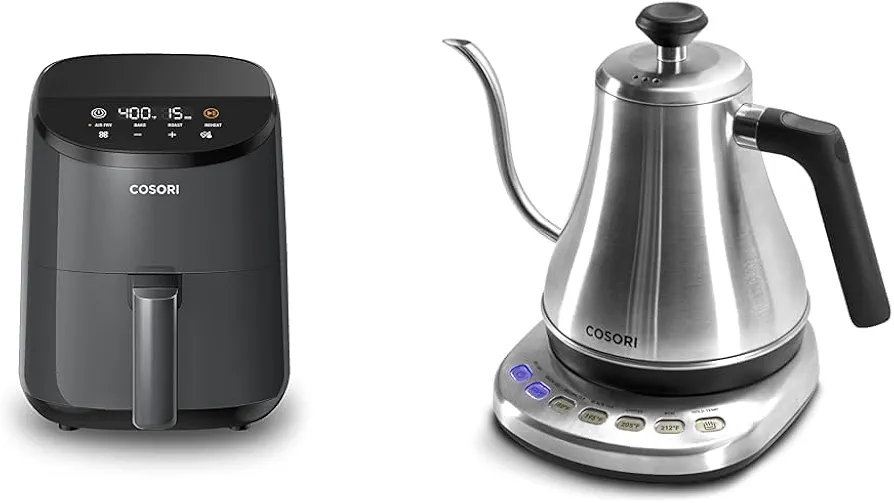 Cosori Mini Air Fryer 2.1 Qt, 4-in-1 Small Airfryer, Bake, Roast, Reheat & Electric Gooseneck Kettle with 5 Variable Presets, Pour Over Kettle & Coffee Kettle