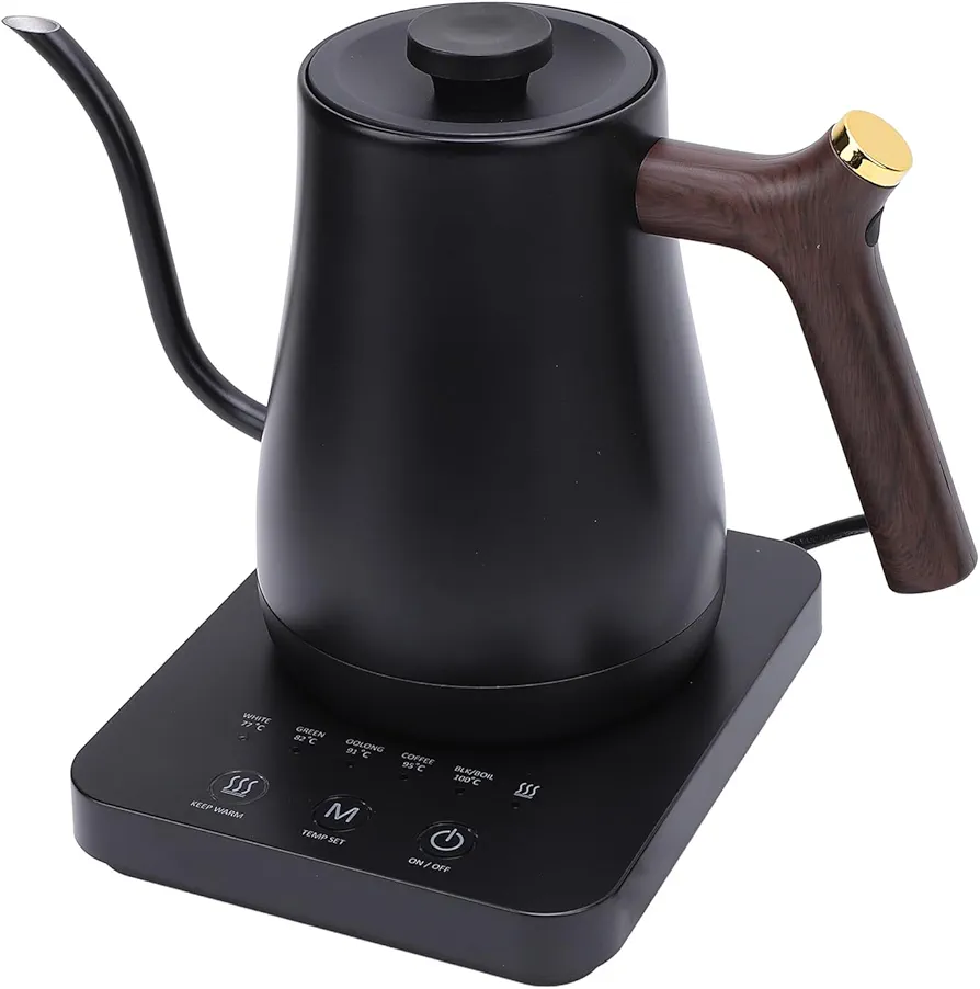 Electric Gooseneck Kettle, Wood Grain Texture Pour Over Coffee Teapot, 1200W 304 Stainless Steel Hot Water Kettle 800ml, Auto Shut Off Anti Dry, 2H Keep Warm Function (US Plug