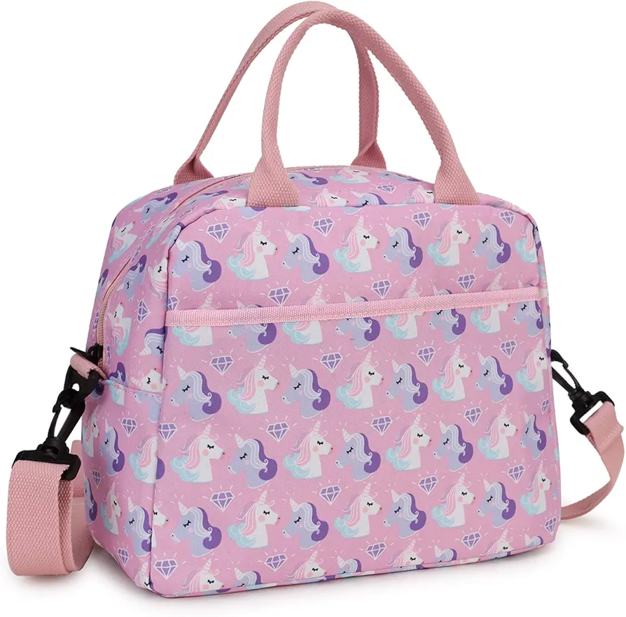 VX VONXURY Lunch Bags, Insulated Girls Lunch Box Cute Unicorn Thermal Kids Lunch Tote with Removable Shoulder Strap