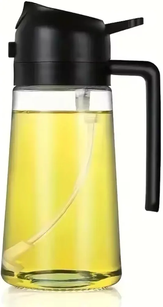 16oz Oil Dispenser Bottle for Kitchen - 2 in 1 Olive Oil Dispenser and Oil Sprayer - 500ml Olive Oil Bottle - Oil Sprayer for Cooking, Kitchen, Salad, Barbecue Black
