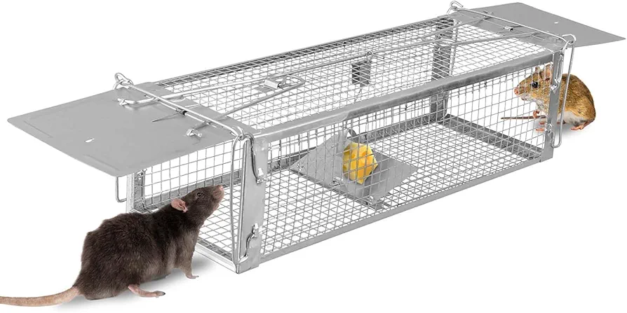 Humane Rat Trap, Mouse Traps Work for Indoor and Outdoor, 16x6x4 Inch Small Rodent Chipmunk Squirrel Trap and Other Live Animal Cage Catch and Release for Kitchen Yard Garage