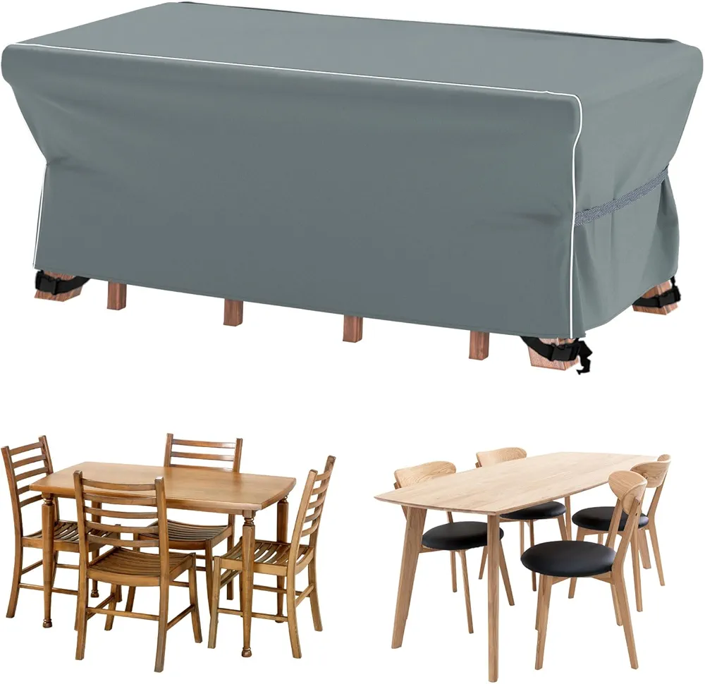 Velway Patio Furniture Set Cover - Waterproof Weatherproof Outdoor Dining Table and Chairs Furniture Set Cover with Reflective Tape Rectangular 67" L x 37" W x 27" H - Grey