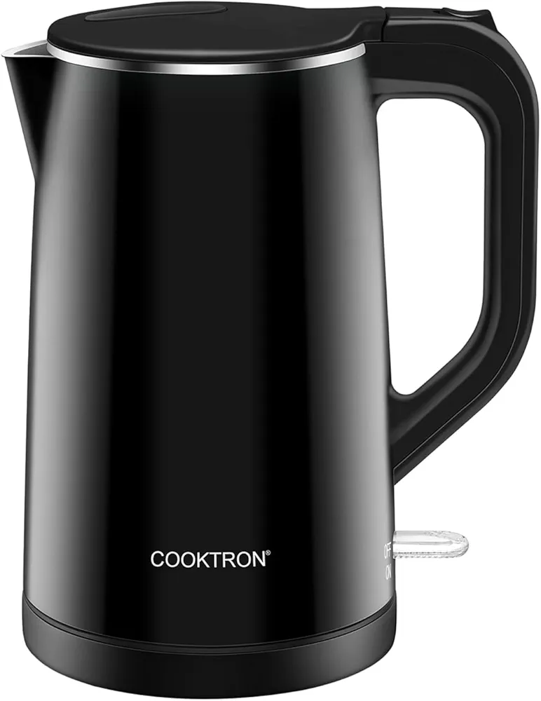 1.7L Quiet Electric Kettle, Double Wall Hot Water Boiler BPA-Free Cool Touch Tea Kettle, Cordless with Auto Shut-Off & Boil Dry Protection, 1500W Fast Boiling, Black