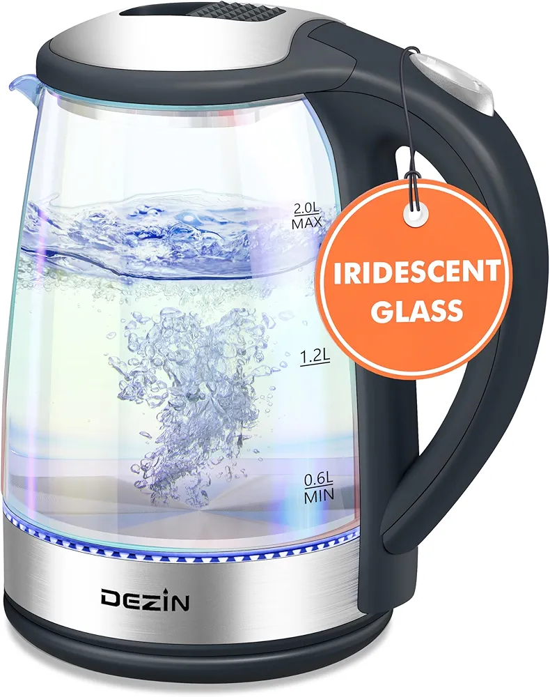 Dezin Electric Kettle, 2L Electric Water Heater, Glass Electric Tea Kettle, 304 Stainless Steel Hot Water Kettle Warmer with Fast Boil, Auto Shut-Off & Boil Dry Protection, for Coffee, Tea