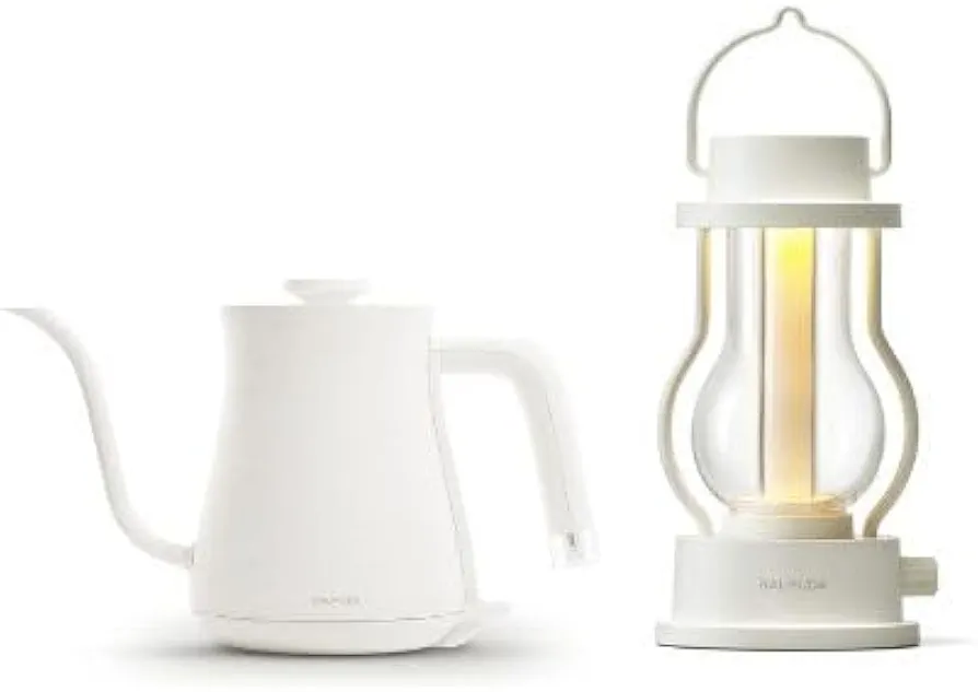 BALMUDA Combo Pack in White | BALMUDA The Kettle White & BALMUDA The Lantern White | Electric Gooseneck Kettle and Rechargeable LED Lantern
