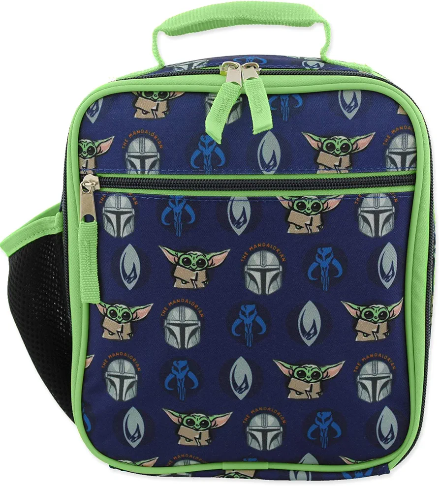 Star Wars Mandalorian Baby Yoda Boy's Girl's Adult Soft Insulated School Lunch Box (One Size, Blue/Green)