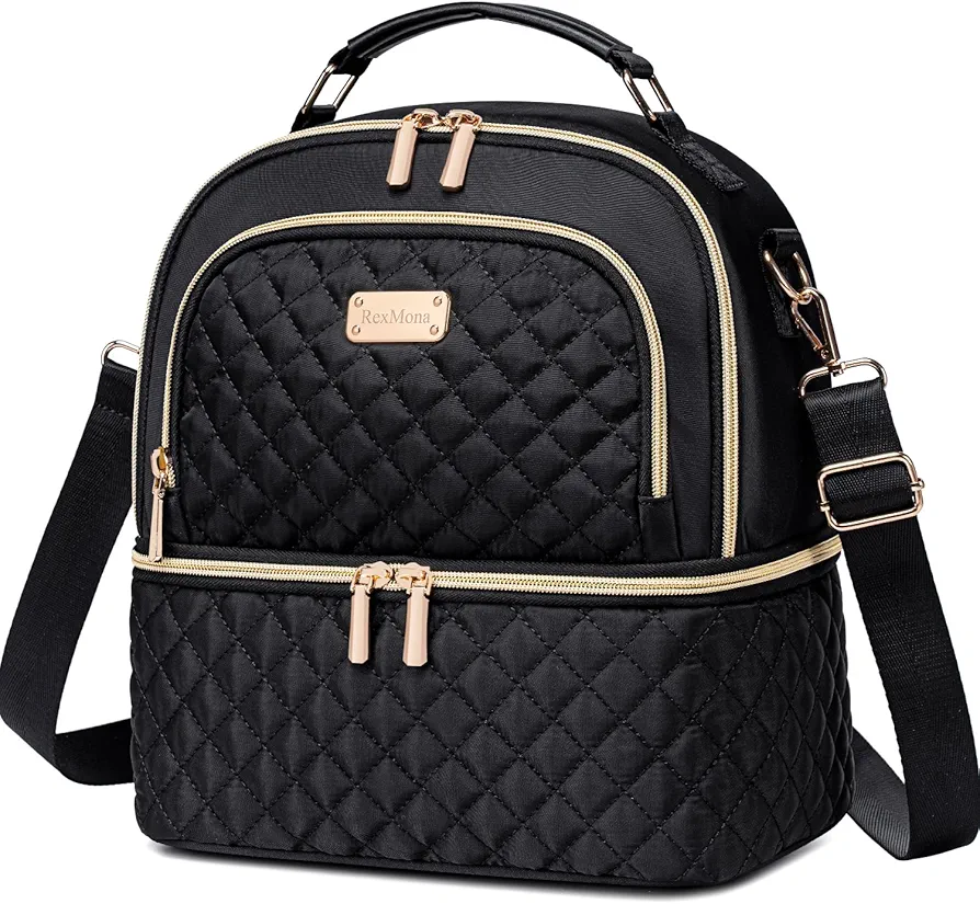 Lunch Bag for Women,Double Decker Lunch Box for Women, Insulated Lunchbag Leakproof Lunch Tote Lunch Cooler Bag for Women Men,Lunchbox with Adjustable Strap for Work Picnic Beach