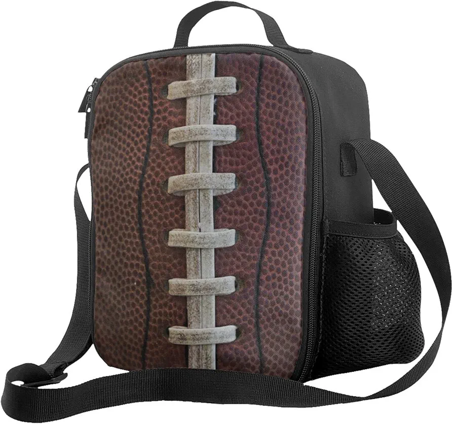 American Football Lunch Bag, Portable Reusable Cooler Bag, Durable Polyester with Adjustable Shoulder Strap, 10.5 x 8 x 4.5 in