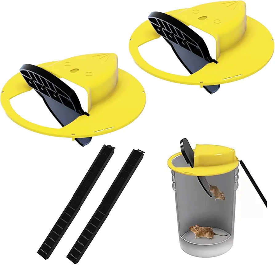 Mouse Trap, Humanized Mousetrap with Flip and Slide Lid, Trap Door Style, Auto Reset, Mouse Rat Traps for Indoor Outdoor Use, | 5 Gallon Bucket Compatible | Mouse Trap Bucket Lid (2 Pack)