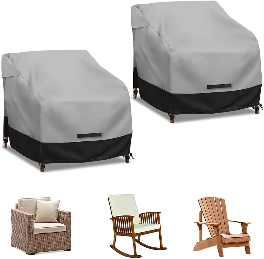 Patio Chair Covers Waterproof 2 Pack, 600D Heavy Duty Outdoor Furniture Covers for Universal Lawn/Deck/Garden/Backyard Fits up 31.5"W*33.5"D*36"H, Gray/Black