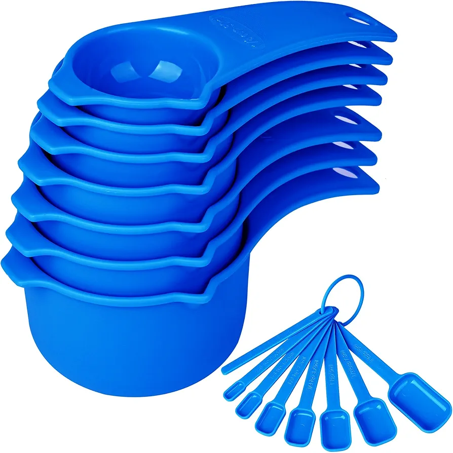 Smithcraft Measuring Cups and Spoons Set, Plastic Measuring Cup Set 15, Blue Dry Measuring Cups Spoons, 7 Measuring Cups & 7 Measuring Spoons, Kitchen Measure Cups Spoons for Cooking & Baking