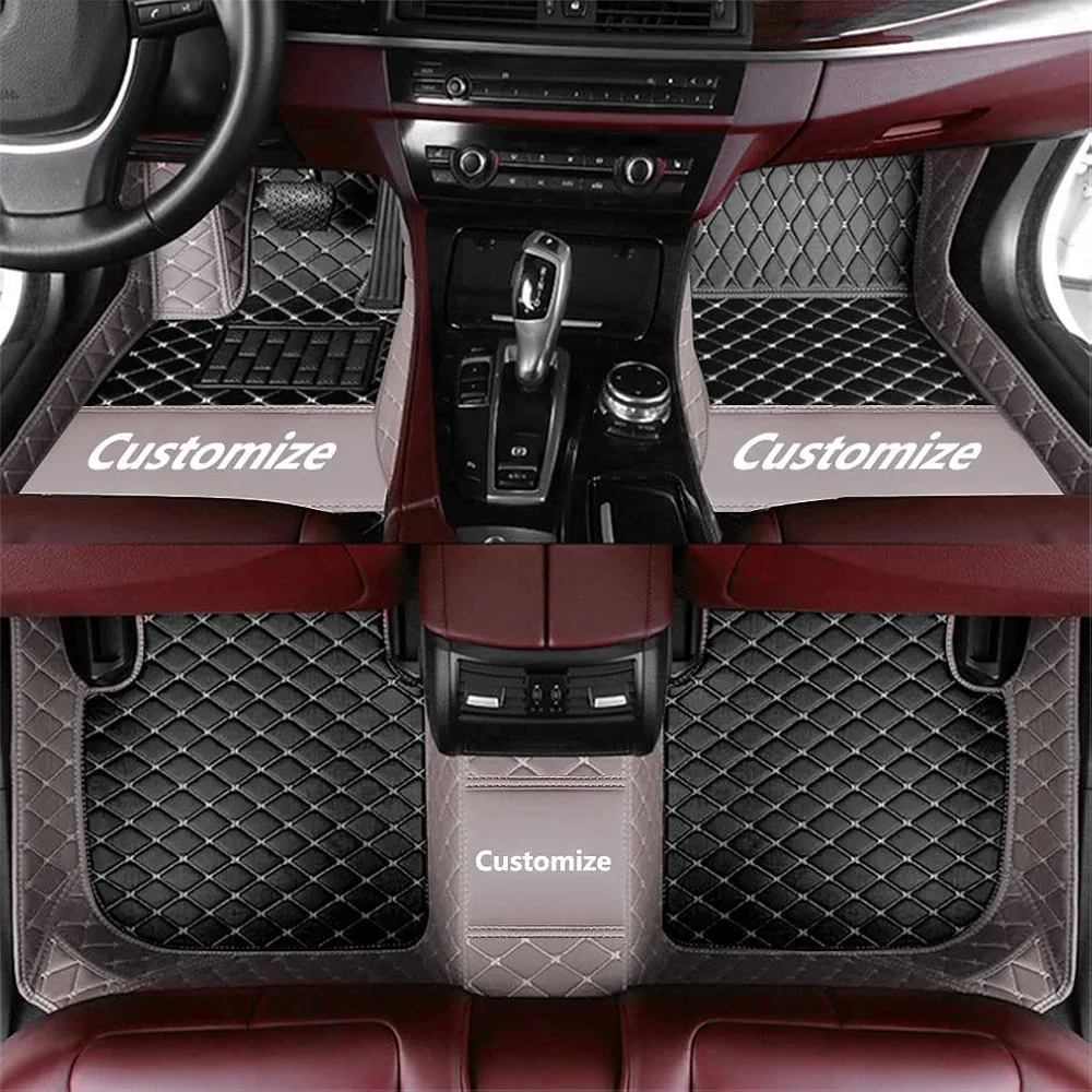 Custom Making Car Floor Mats for 95% Sedan SUV Sports Car Full Coverage Cute Pads Protection Non-Slip Leather Floor Liners Protective Pads (Black+Gray Edge)