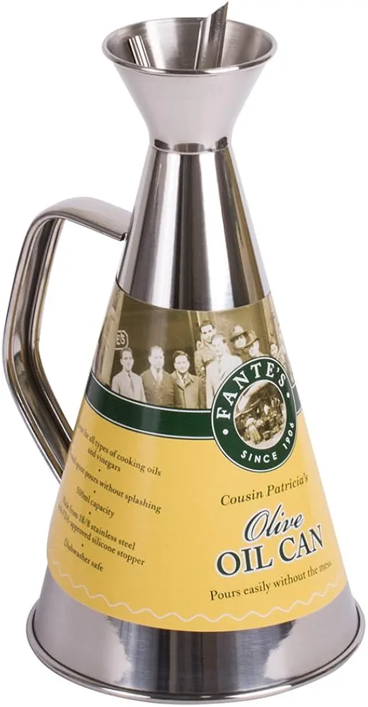 Fantes Olive Oil Can, 18/8 Stainless Steel and Silicone, 500-Milliliter Capacity, The Italian Market Original Since 1906