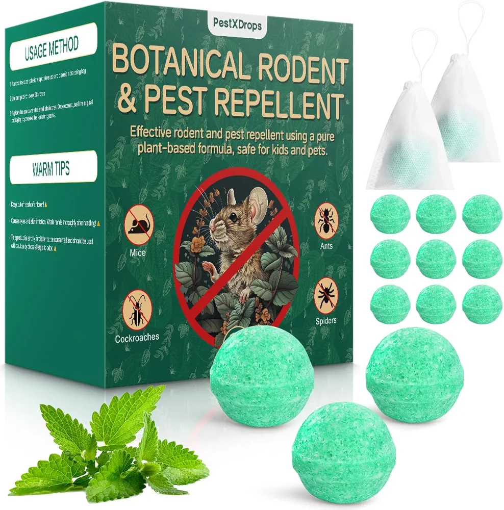 Mouse Rats Repellent 14 Pack, Peppermint Oil Moth Balls for Mice Rodent Deterrent, Natural Pest Control Pouches for Roaches, Ant, Cockroach, Spider, Safe for Humans & Pets, Indoor and Outdoor Use