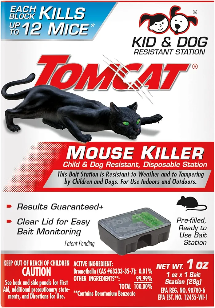 Tomcat Mouse Killer Disposable Station for Indoor/Outdoor Use - Child & Dog Resistant, 1 Station with 1 Bait