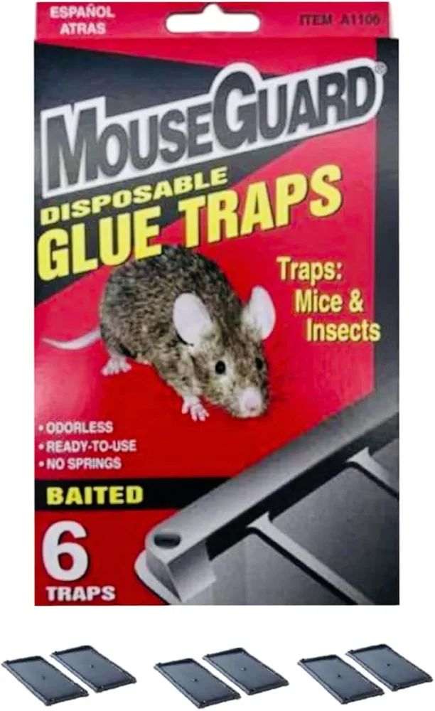 Pestguard MouseGuard Ready-to-Use Odorless Glue Traps for Trapping Mice & Insects with No Springs, Disposable – 6 Pack | 800867,Black