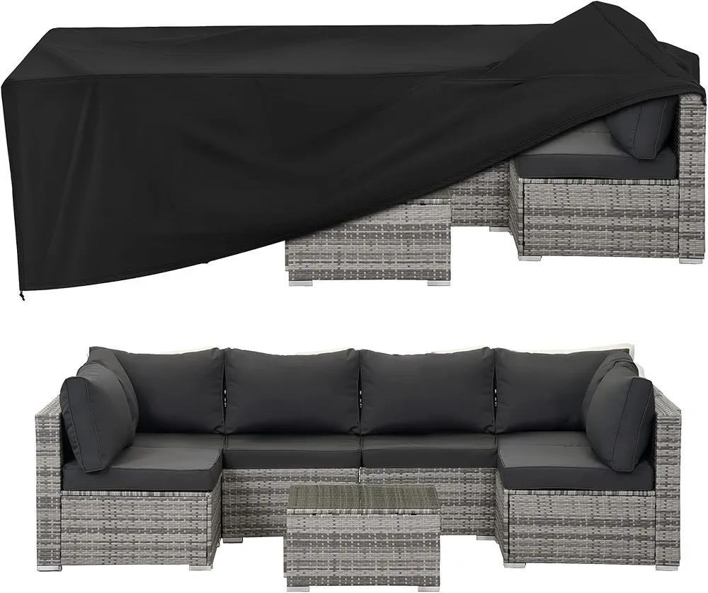 Patio Furniture Cover Waterproof, Rectangular Outdoor Furniture Set Cover for Sectional Conversation Set, All Weather Protection Dining Table Chair Set Cover, 90" x 62" x 30"H, Black
