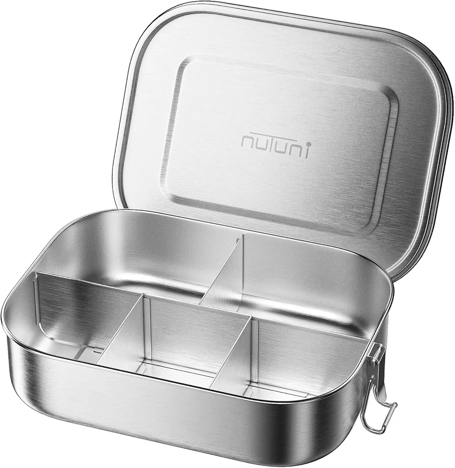 47oz/1400ML Stainless Steel Lunch Box, 5 Compartments Bento Box for Kids or Adults, Metal Bento Box with Lockable Clips, Leakproof Food Storage Box for Work Lunch