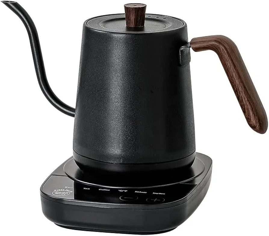 110V/220V Electric Kettle Hand Brew Coffee Pot Gooseneck Kettle Slender Mouth Pot Temperature Control Water Jug Teapot, for Kitchen 1000W/Black Wood/110V