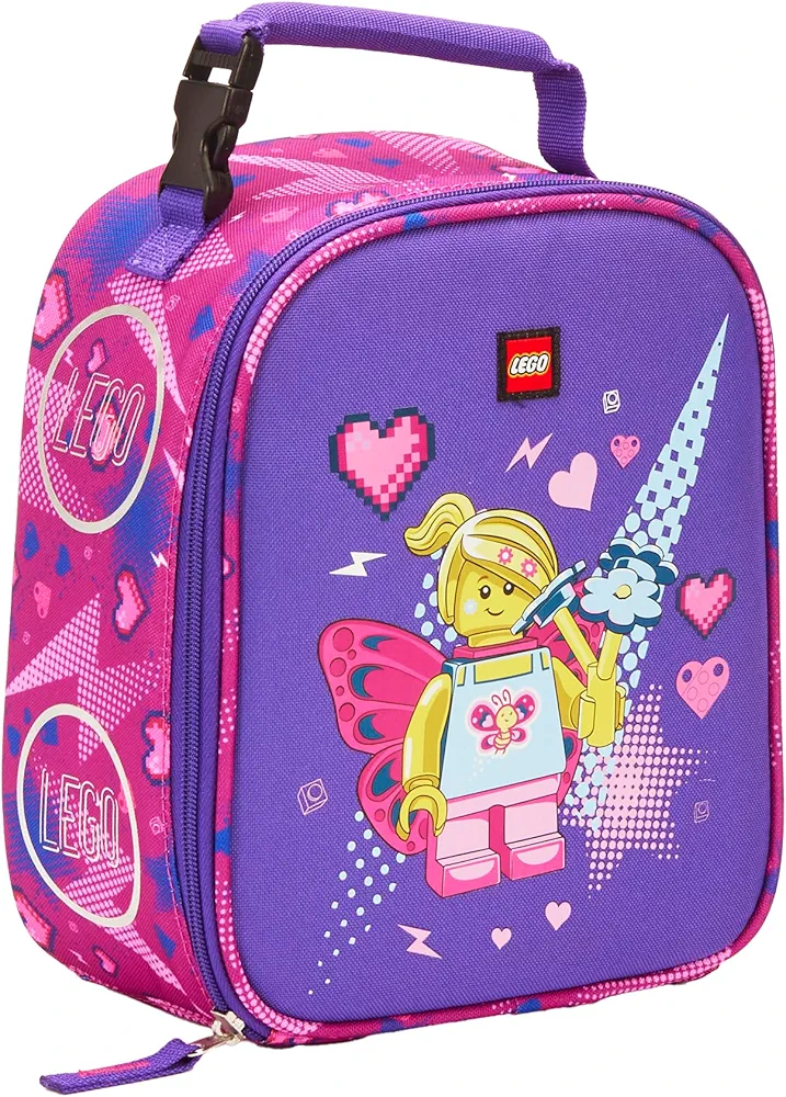LEGO CHARACTER Lunch Box, Insulated Soft Reusable Lunch Bag Meal Container for Boys and Girls, Perfect for School or Travel, Meal Tote - BUTTERFLY GIRL