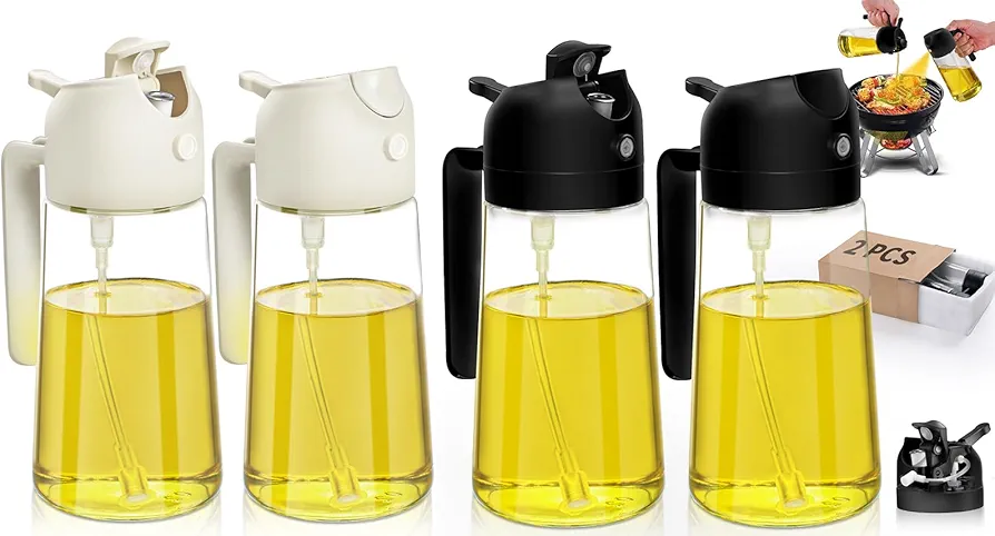 DWTS DANWEITESI Oil Sprayer for Cooking 2pcs White+2 in 1 Oil Dispenser and Oil Sprayer Kitchen Gadgets 2pcs Black