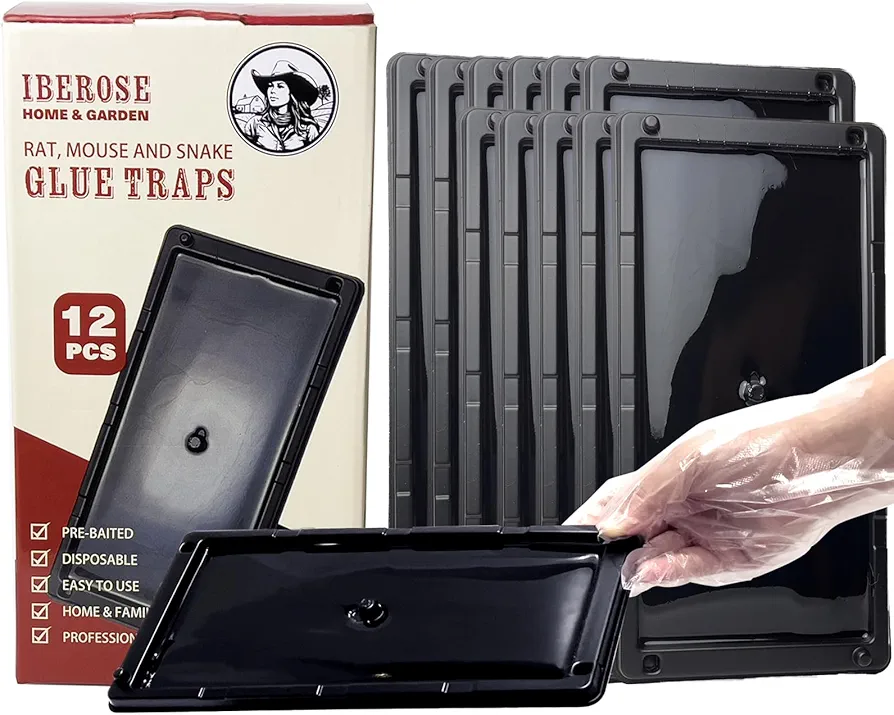 Glue Mouse Traps Indoor for Home 12 Pack, Traps for Mice/Rats/Snake/Lizard/Insect/Spider/Roach, Pre-Baited Sticky Plastic Trays for Indoor/Outdoor, Pet Safe Pest Control